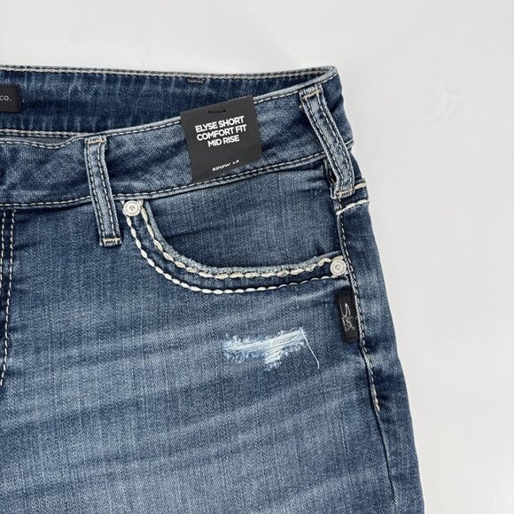 Silver Jeans Co. Size 12 W Elyse Mid Rise Comfort Fit Blue Jean Shorts Denim New - Picture 3 of 13
